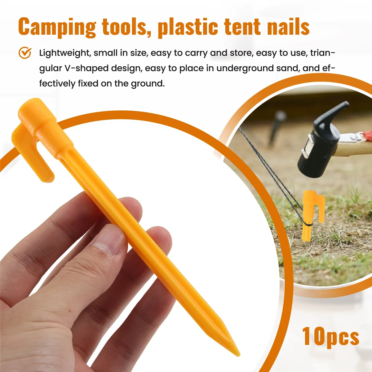 

LALA 10Pcs Camping Tools Plastic Tent Pegs Nails Sand Ground Stakes Outdoor Camping Tent Awning Yellow Tent Accessories