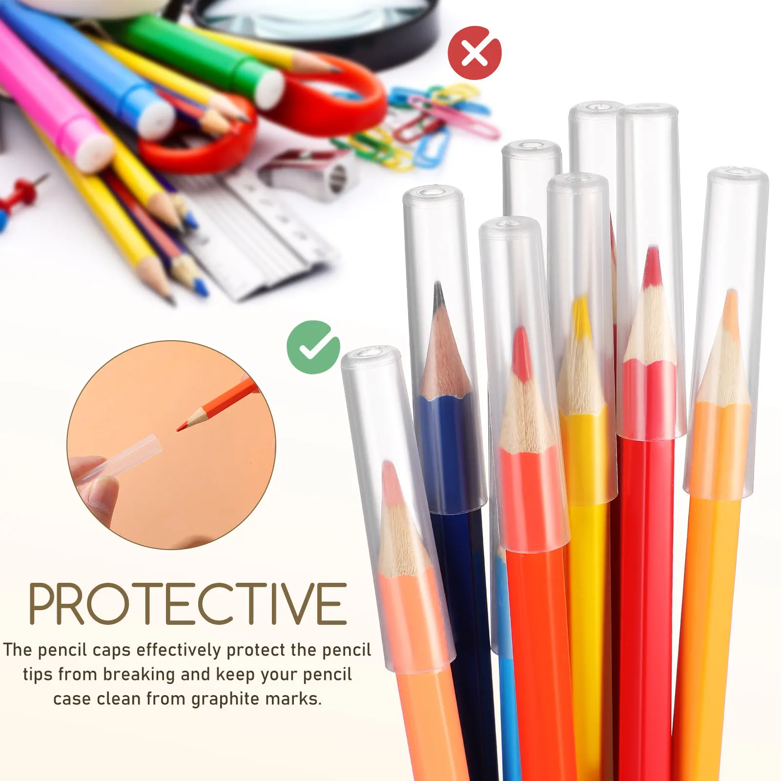 10-60PCS Pencil Caps For Artists Students Clear Pencil Tip Caps Holder Pencil Extenders Tips Protector Pen Covers For Sketching