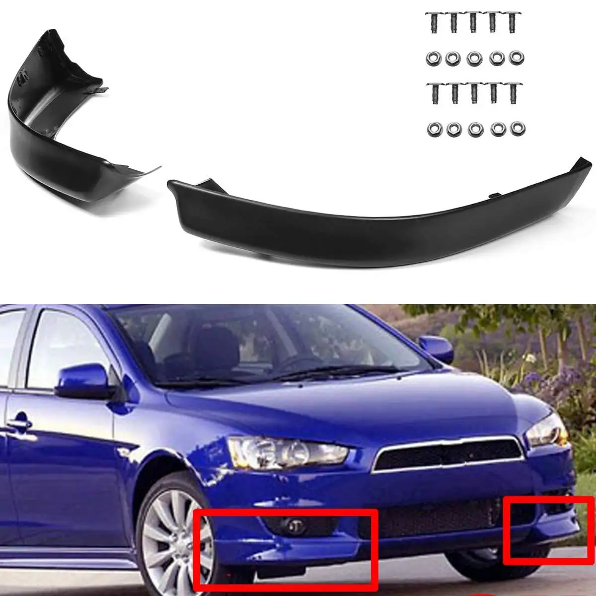 

2x Bumper Lip Unpainted Black Car Front Bumper Splitter Lip Spoiler Body Kit Diffuser Protector For Mitsubishi Lancer 2008-2015