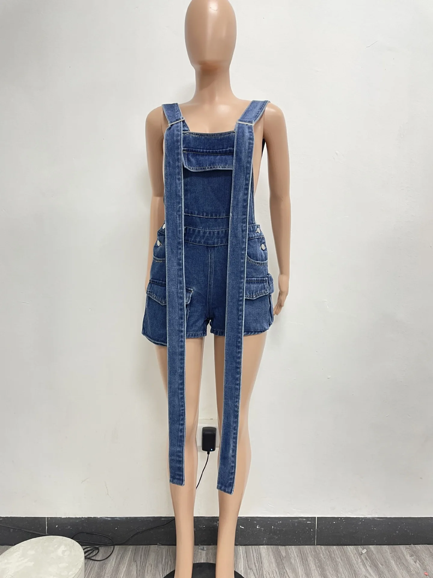 Denim Overalls Women Suspenders Jeans One Piece Casual Slim Y2k Pockets Streetwear Tight High Waist Rompers Summer Short Pants