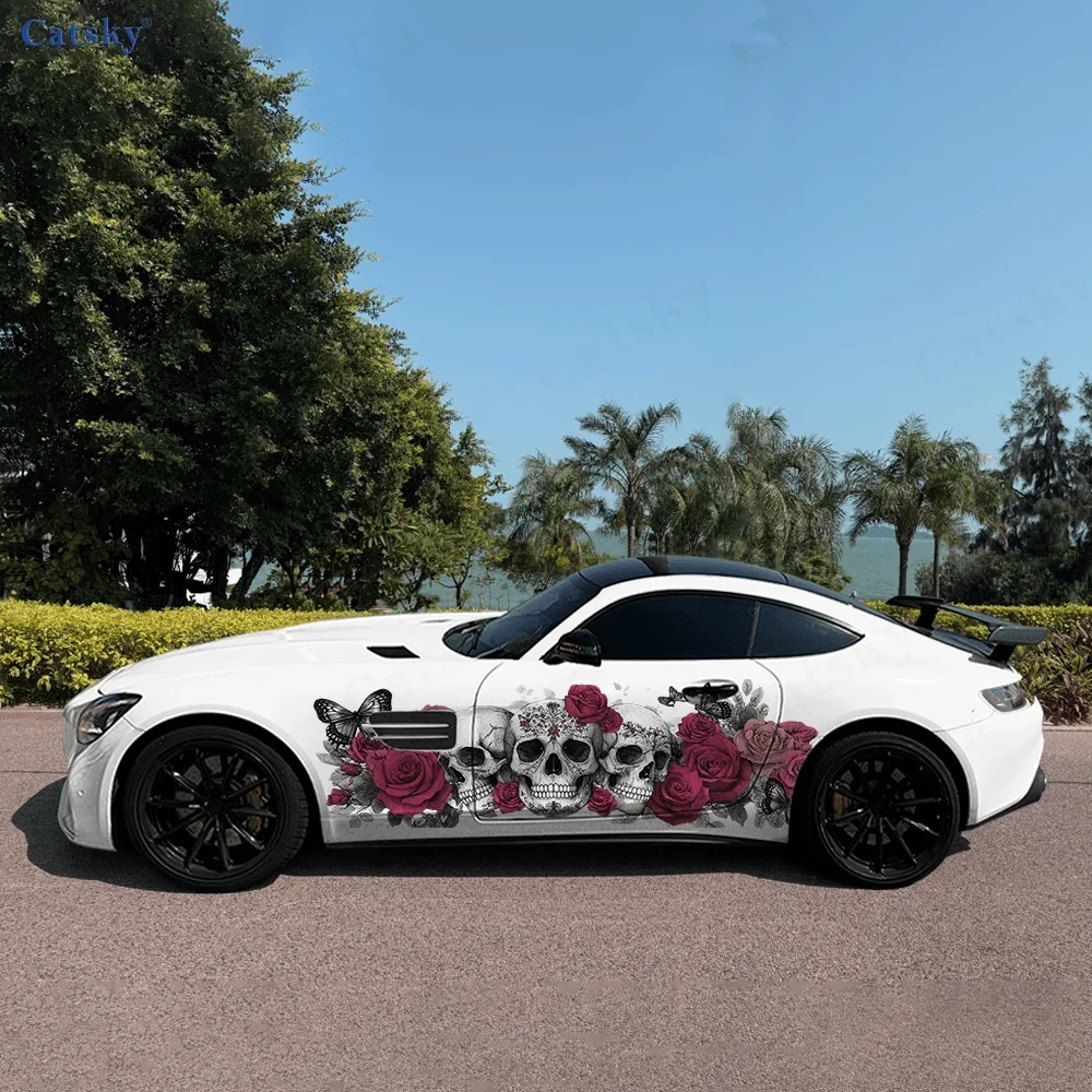 

Готический череп, роза, бабочка, боковая наклейка автомобиля, декор, ПВХ, водонепроницаемая, устойчивая к царапинам наклейка, защита автомобиля, автоаксессуары, подарок