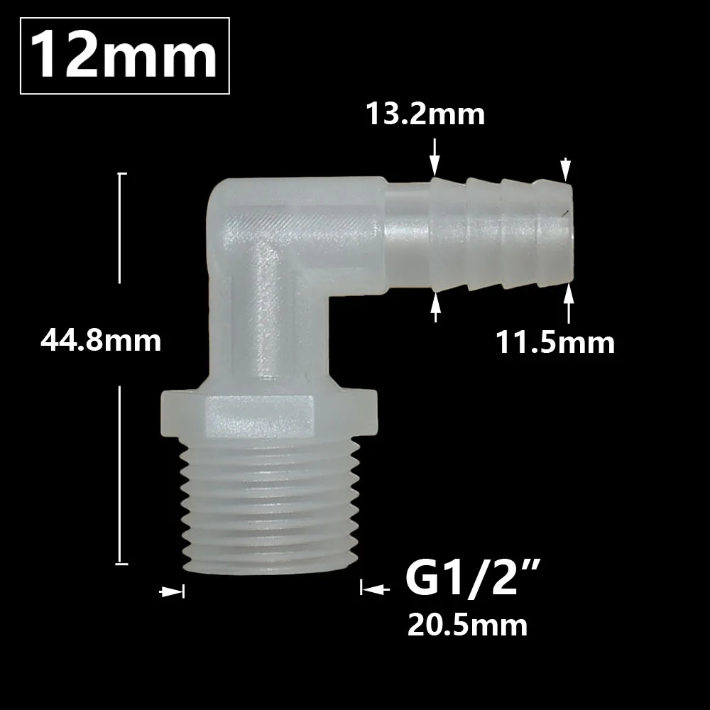 Mangueira Barb Connector Cotovelo com Rosca Macho, Acoplador De Acessórios De Plástico, 90 Graus, 6 8 10 11 12 14 16 18 19mm, 1/2 3/4\