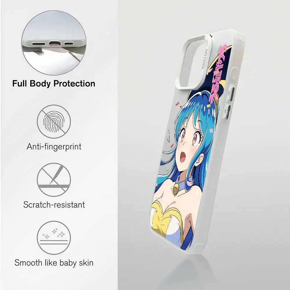 Urusei Y-yatsura حافظة هاتف لطيفة لهاتف آيفون 16 15 14 13 12 11 Plus Pro Max متعدد الألوان غطاء ليزر أورورا مقاوم للصدمات Funda