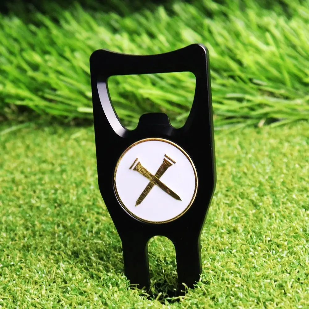 

6-in-1 Golf Ball Fork Multi-functional Bottle Opener Golf Fork Marker Aluminum Alloy Turf Repair Golf Groove Cleaner Hat Clips