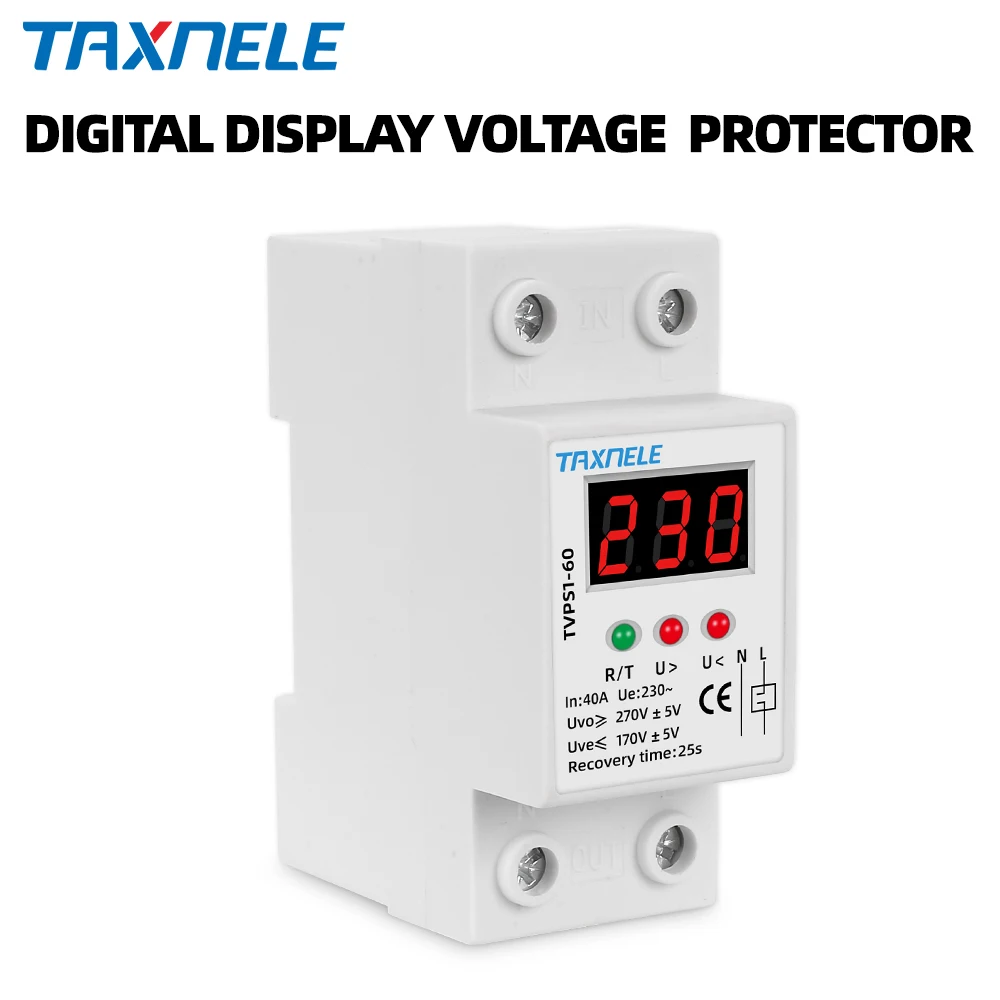 Din Rail Automatic Over Voltage and Under Voltage Protective Device Protection Relay 40A 63A 230V Voltage Protector