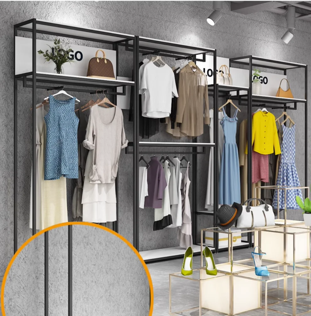 Men's display rack Black floor live shelf hanger clothing store special combination display rack double-layer showcase