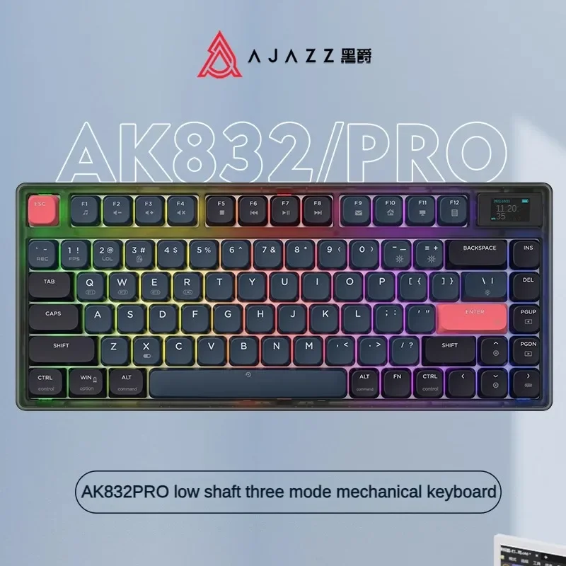 AJAZZ AK832pro Wireless Mechanical Keyboard Three-mode Bluetooth RGB Ergonomics Thin Light Pc Gamer Office Computer Accessories