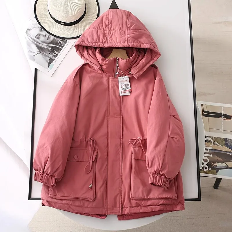 Thiened! Super caldo! ex Parka Sle Piumino sciolto di media lunghezza Jaet Cappuccio staccabile Street Sle Cappotto autunnale in piumino bianco