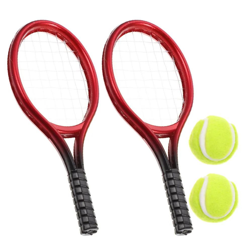 

2Sets Miniature Tennis Rackets and Balls Set Realistic Dollhouse Sports Accessories for Role Pretend Play and Layout Decoration
