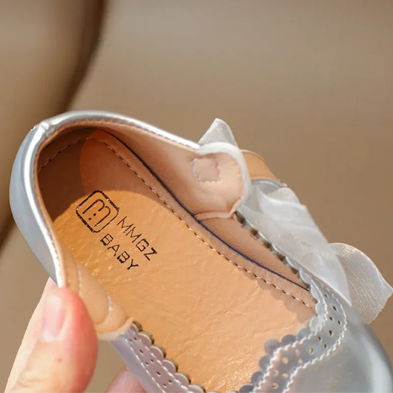 Kids T Strap Leather Shoes Girls Princess Shoes Girls Breathable Flats Mary Janes Cute Bow Child Baby Toddlers Spring Autumn