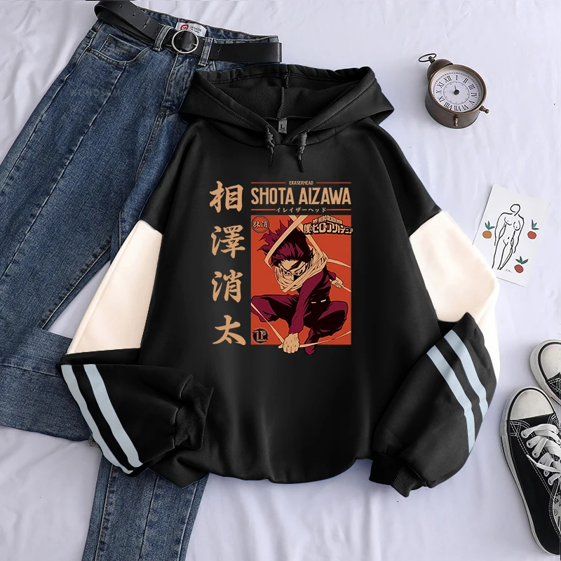 Cartoon Aizawa Shouta My Hero Academia Anime Hoodies Pullover Top Gothic Long Sleeve Fleece Pullover Unisex Oversized Sweatshirt