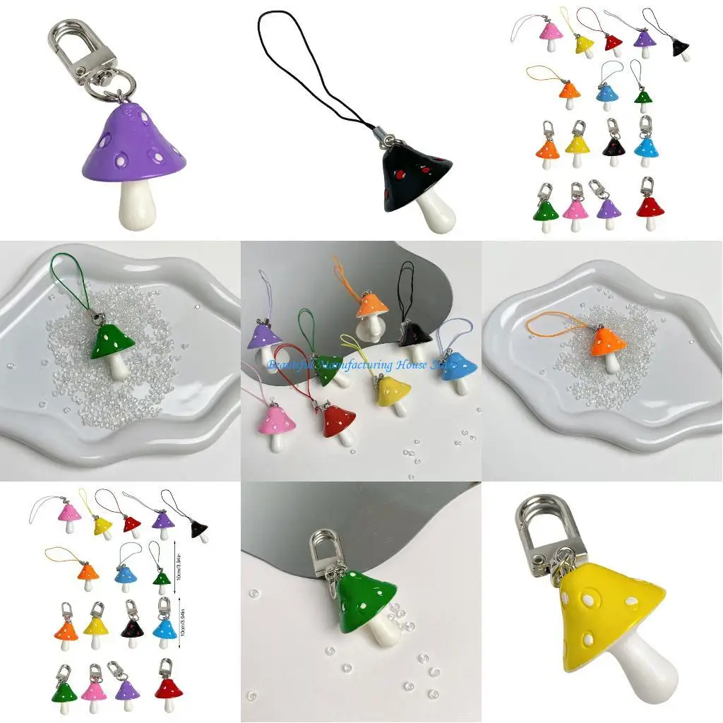 

E56A Cheerful Resin Mushroom Charm Keychain Soft Touch Design Trendy Everyday Accessory