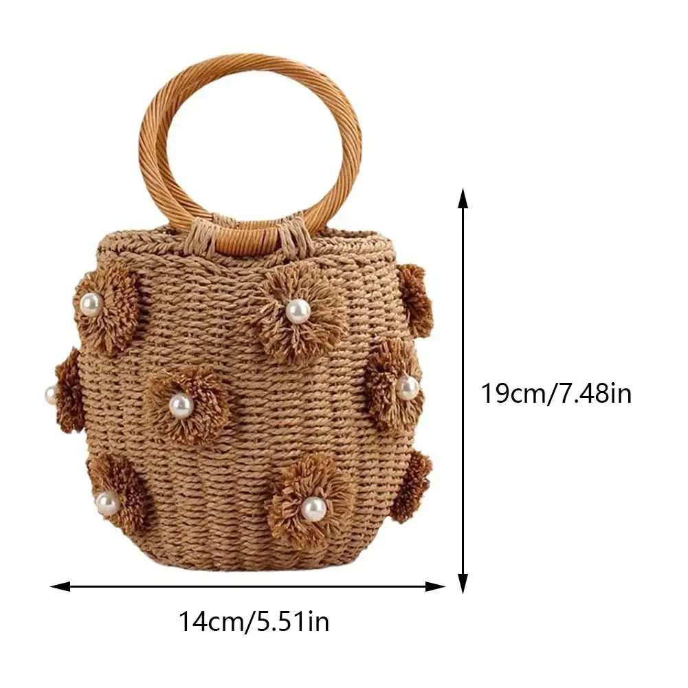 Drawstring Straw Bucket Bag Women New 2024 Fashion Rattan Crochet Tote Handbag Purses Wrist Woven Straw Bag for Summer Beach Bag