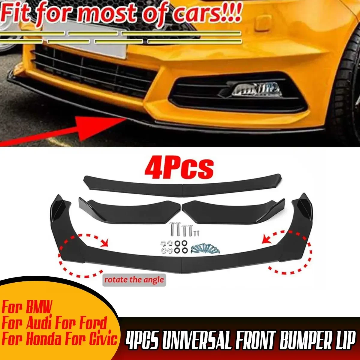 

4pcs Universal Car Front Bumper Splitter Lip Spoiler Protector Cover Lip For BMW For Audi For Ford For Honda For Civic Body Kit