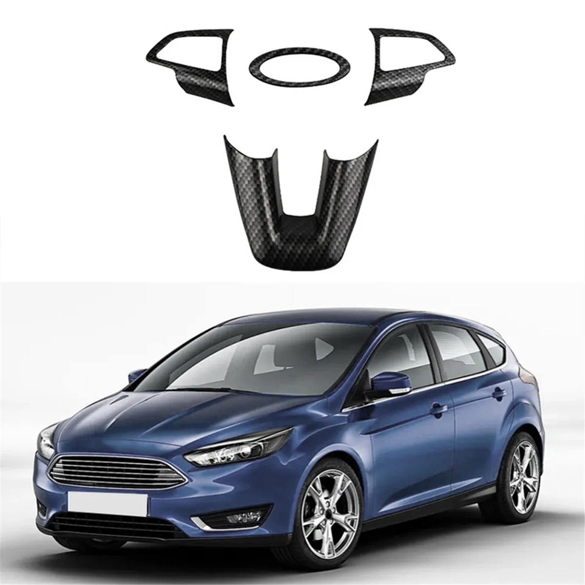 

RA-Car Steering Wheel Panel Cover Trim Frame Sticker for Ford Focus MK3 2015-2018 Carbon