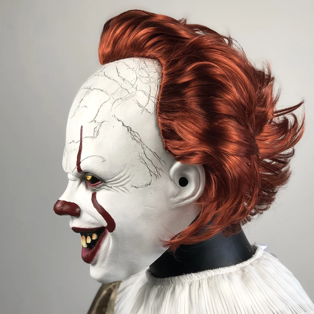 الرعب Pennywise جوكر قناع تأثيري مخيف زاحف الشر شيطان مهرج القتلة اللاتكس خوذة هالوين كرنفال زي حفلة الدعائم