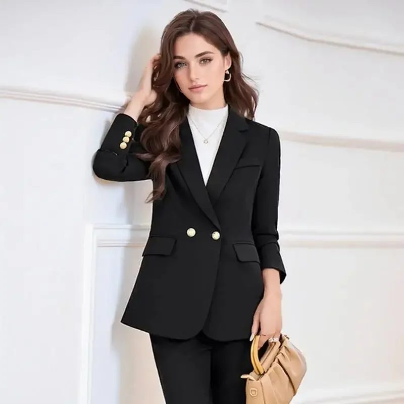 Set di pantaloni da completo blazer da lavoro formale elegante autunno pop per donna Set di pantaloni da giacca a maniche lunghe da 2 pezzi Set di abiti taglie forti