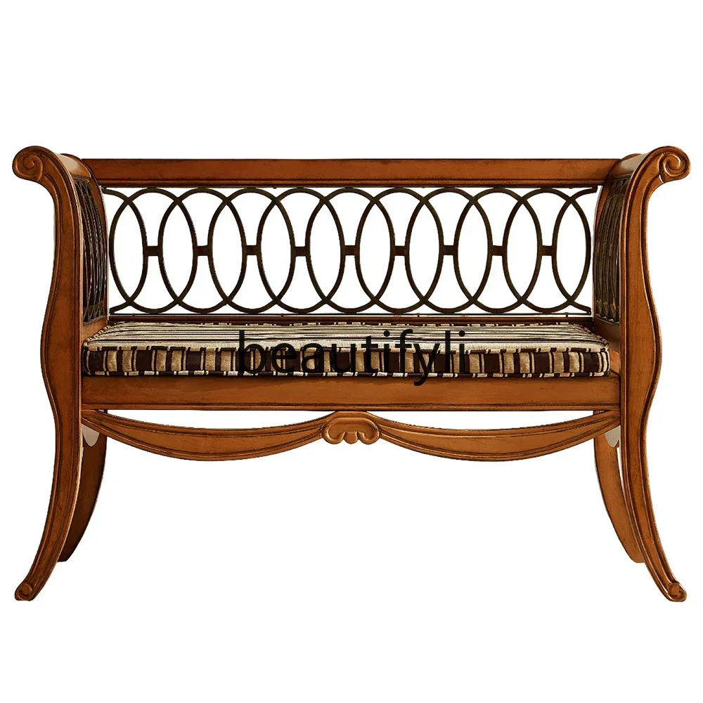 

LXAmerican solid wood double retro furniture living room sofa European armrest bench balcony casual back chairSSS
