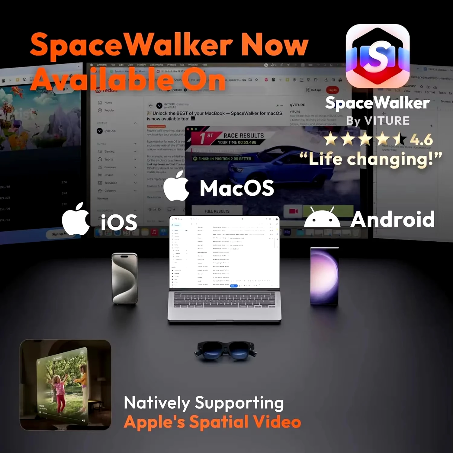 2024 New VITURE One Lite Smart AR Glasses XR Glasses SGS A+ Eye Protection Certification Compatible with all USB-C DP devices