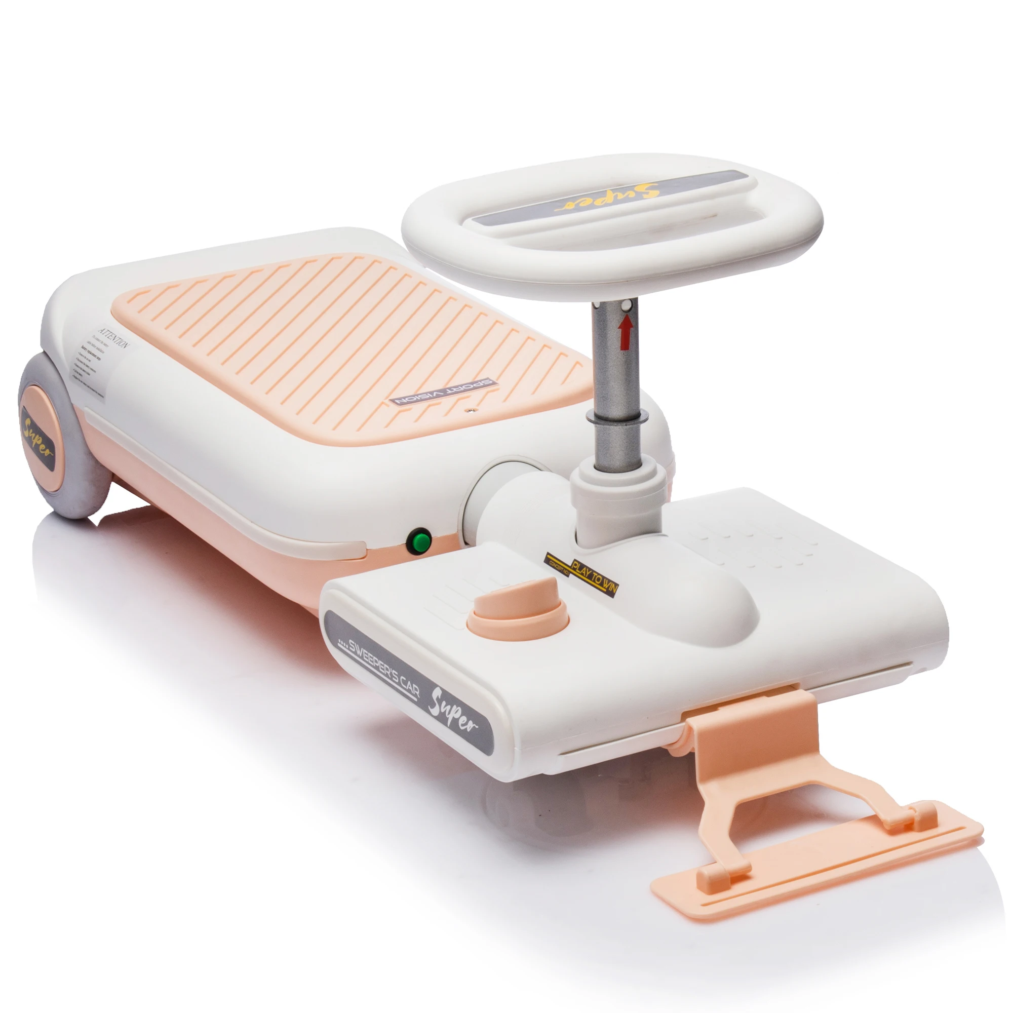 Go Kart per pulizia 12V per bambini, motore 55W, anteriore con mop per pulizia, lunghezza può estesa da 6 cm, funzione musicale e illuminazione integrata