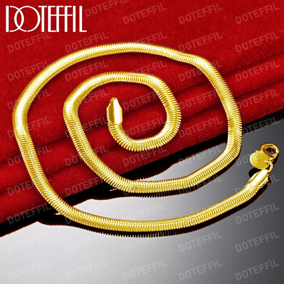 DOTEFFIL 18K Gold 18-24 Inch 6mm Flat Snake Chain Necklace For Women Man Fashion Wedding Party Charm Jewelry