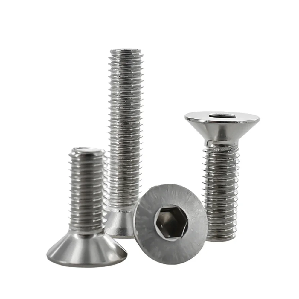 M2 M2.5 M3 M4 M5 M6 M8 M10 304 Stainless Steel Hex Socket Screw Countersunk Flat Bolts Motorcycle Metal Fasterner Screws