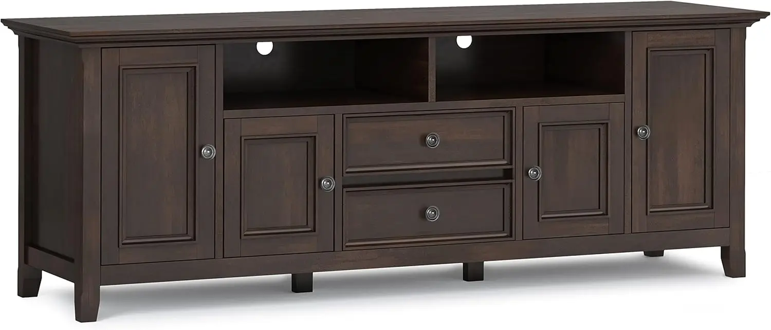 Amherst SOLID WOOD 72 Inch Wide Transitional TV Media Stand in Brunette Brown for TVs up to 80 Inch, For the Living Room .