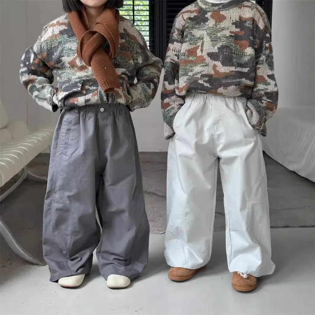 سراويل الأطفال للربيع والخريف النسخة الكورية الجديدة سراويل فضفاضة غير رسمية متعددة الاستخدامات يومية بلون سادة متعددة الاستخدامات