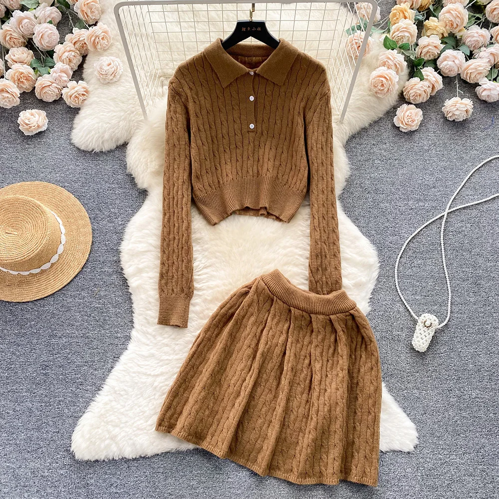 

Croysier Cropped Pullover Sweater And A Line Mini Skirt Sets Autumn Winter Clothes 2023 Casual Knit Set Two Piece Set For Women