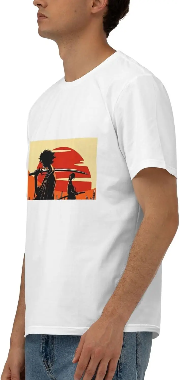 Camiseta de manga corta de algodón para hombre, camisa de Anime Samurai Champloo, cuello redondo, color negro