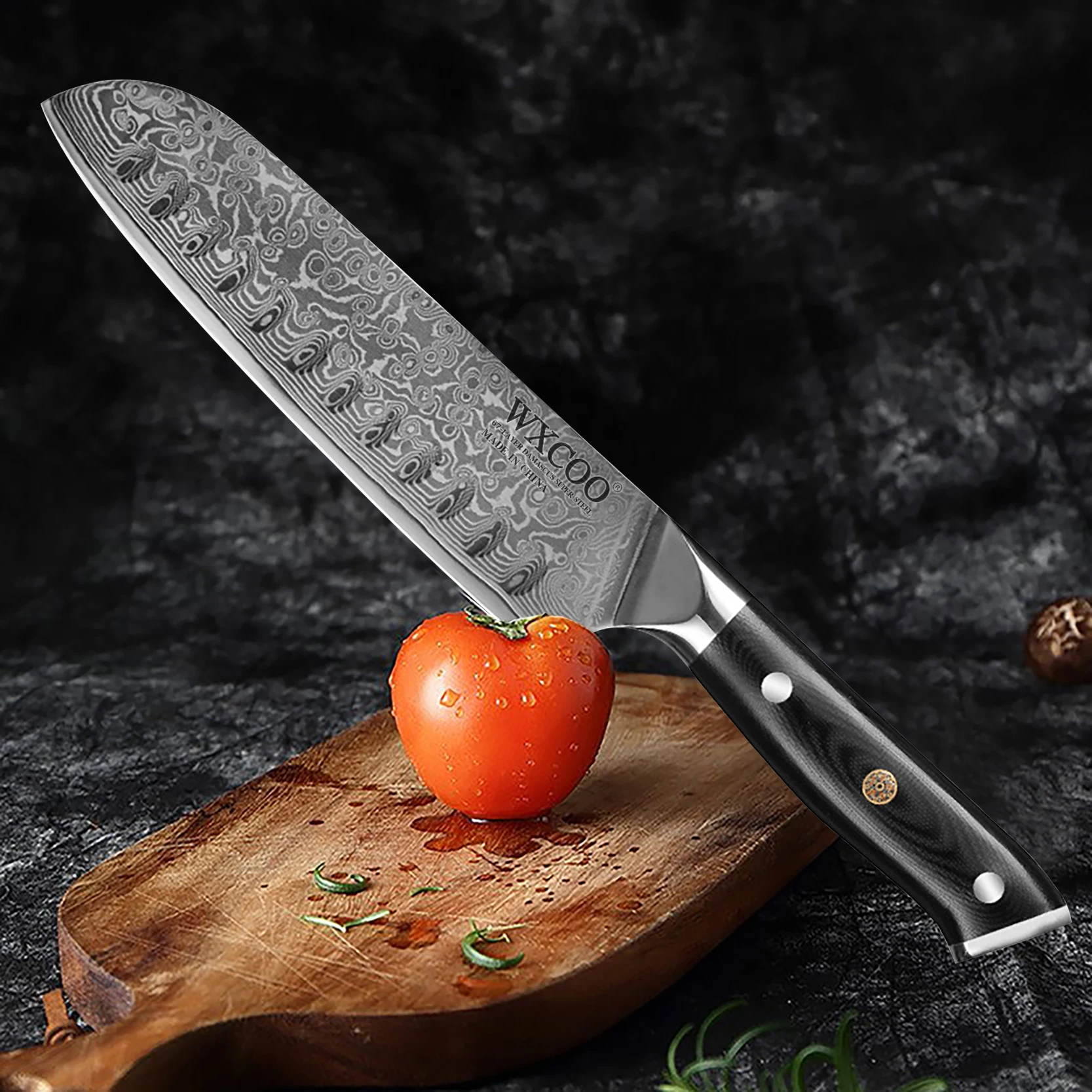 Cuchillo Santoku de acero damasco japonés, 67 capas, cuchillo de cocina profesional, mango ergonómico, cuchillo de Chef multifuncional