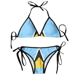 Womens Swimwear Two Piece Vacation Outfits 2024 Bikinis Sets Flag Of Saint Saint Lucia