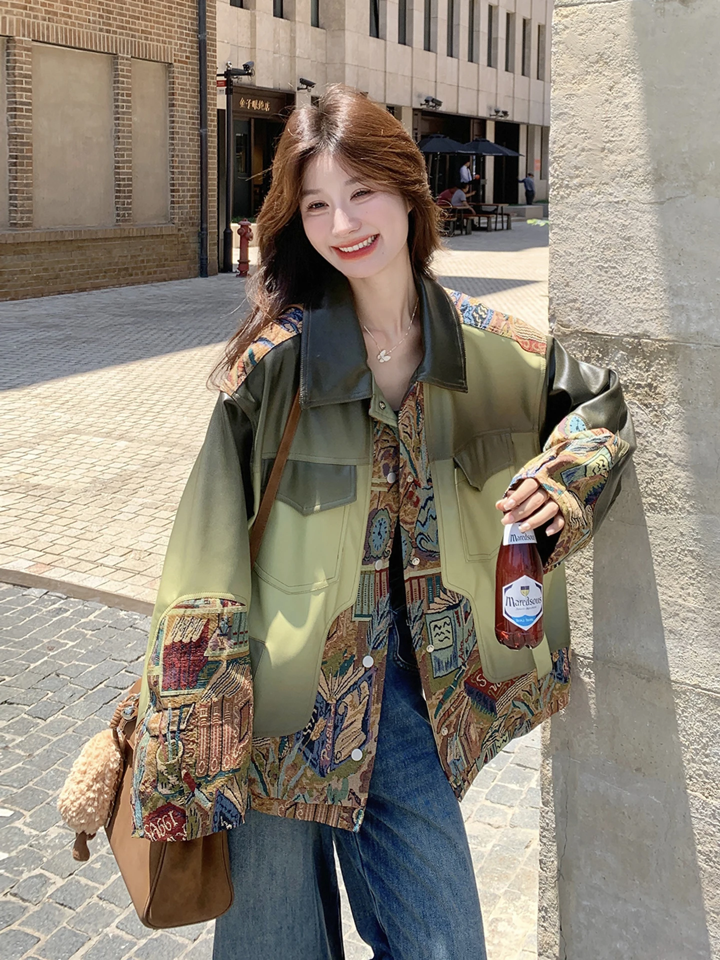 신상 중국 스타일 슬림핏 PU 가죽 재킷 여성용 봄 가을 슬림핏 코트 출퇴근용