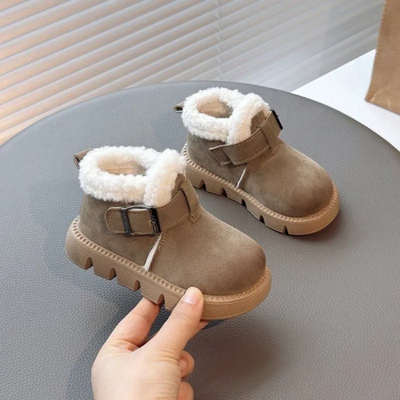 Kids Winter Snow Boots 2026 New Fashion Faux Fur Lined Warm Boots for Boys Girls Thick Cotton Non Slip Outdoor Shoes