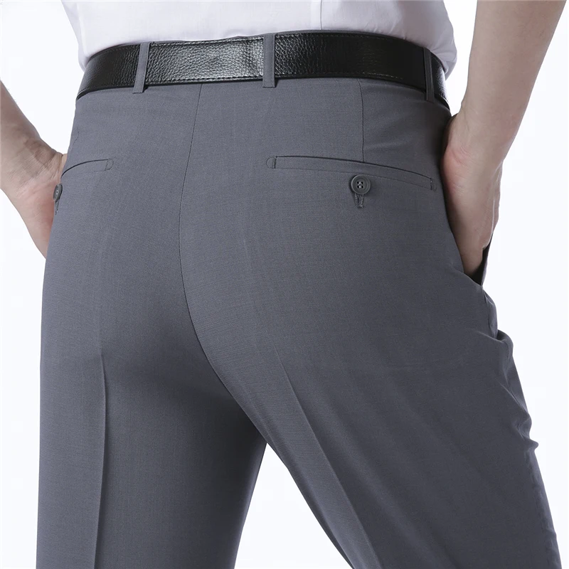 

Summer Men's Silk Dr Pants Thin Casual Straight Leg Busin Formal Trousers No Ironing Required Long Pants for Middle-Aged