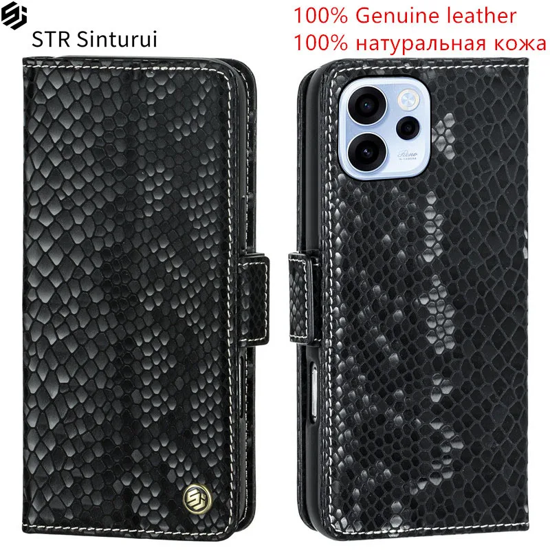 

STR Genuine leather relief pattern card Slot Wallet Cover For Oppo Reno15 FS Reno14 Reno13 Pro Max F 15c shockproof phone Case