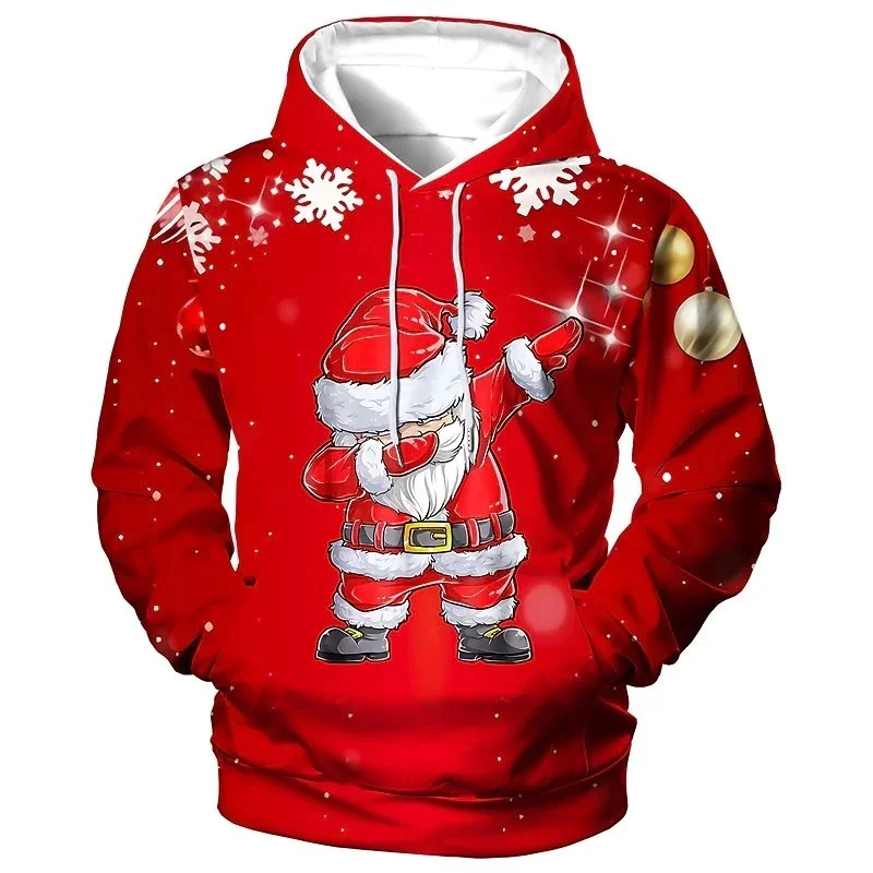 

2024 Christmas Hoodies For Men Funny Santa Claus Print Long Sleeve Hooded Sweatshirts Men Autumn Clothing Holiday Casual Hooded