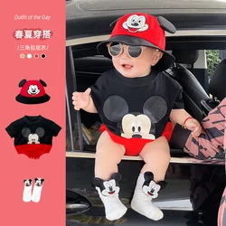 0-2 Years Old Fashion Boys and Girls Baby Mickey Pattern Triangle Wrap Fanny Coat Soft A Cotton Summer Short Sleeve Baby Clothes