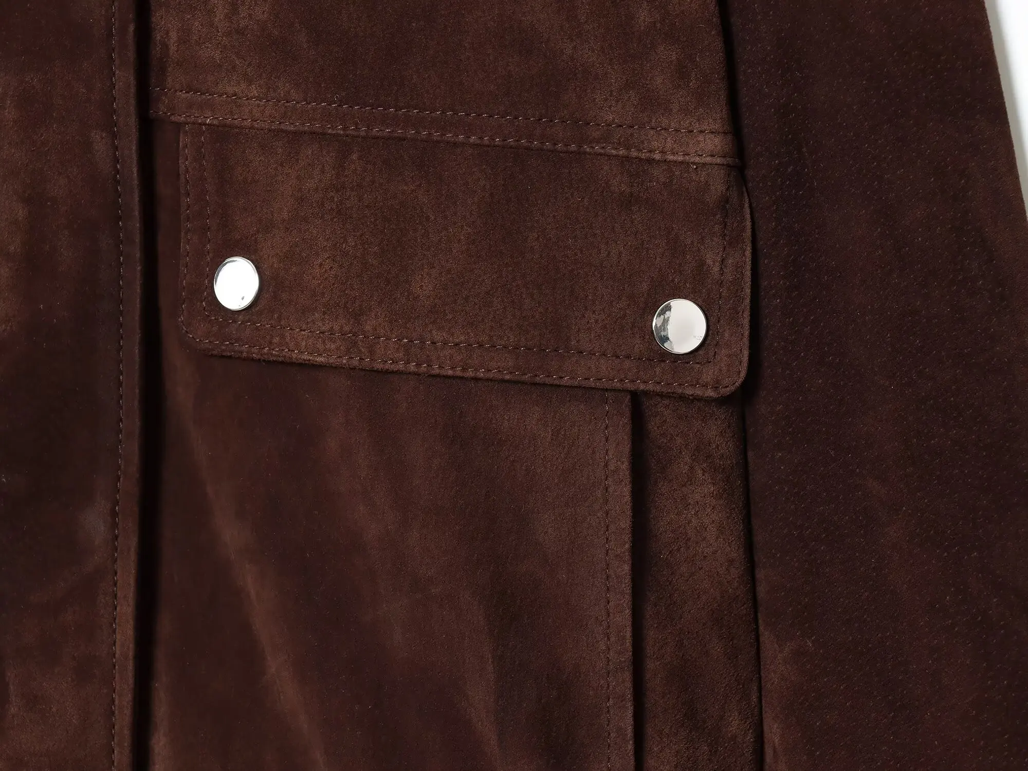 Damen Wildlederjacke mit Taschen Herbst Winter Hochkragen Langarm Knopfjacke Damenmäntel Lässige Schicke Oberteile – Detail 6