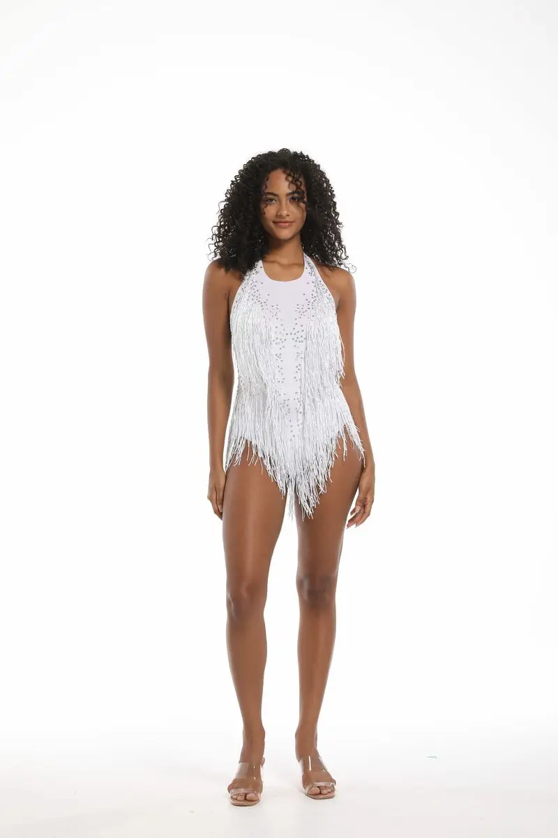 

Women Sparkly Rhinestone Bodysuit Fringe Latin Jazz Salsa Queen Body Suits 2026 Drag Costumes