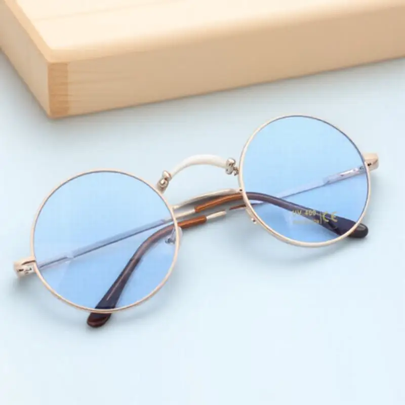 

Round Sunglasses Oversized Uv400 Protection Lightweight Retro Circle Glasses For Men Women Gold Frame Blue Lens