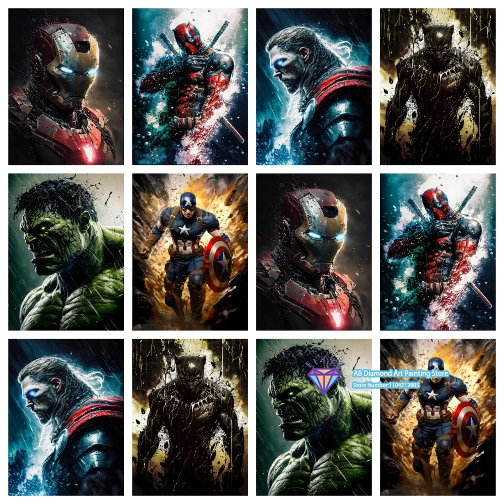 Kit de peinture diamant 5D Marvel Avengers Iron Man Hulk Captain America, artisanat fait main, cadeau de festival, art