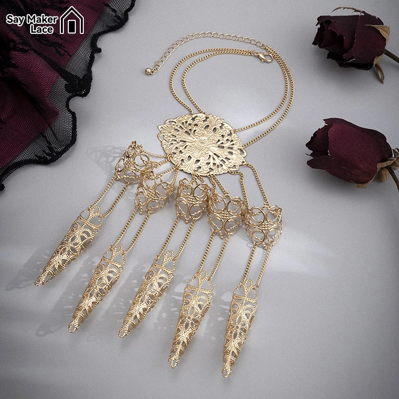 1Pc Punk Connected Finger Ring Bracelets Finger-cot Link Chain Bracelet For Women Linked Hand Harness Jewelry Gifts