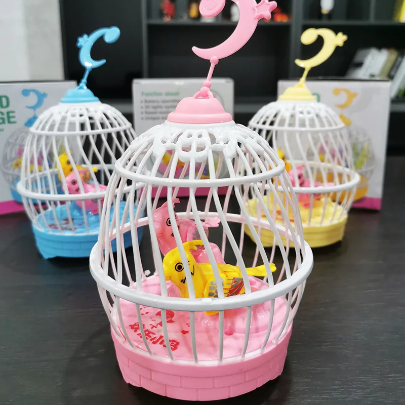 New Simulation Sound Control Bird Cage Fun Electric Sensor With Light Mini Bird Cage Creative Singing Birds Chirping Kids Toys