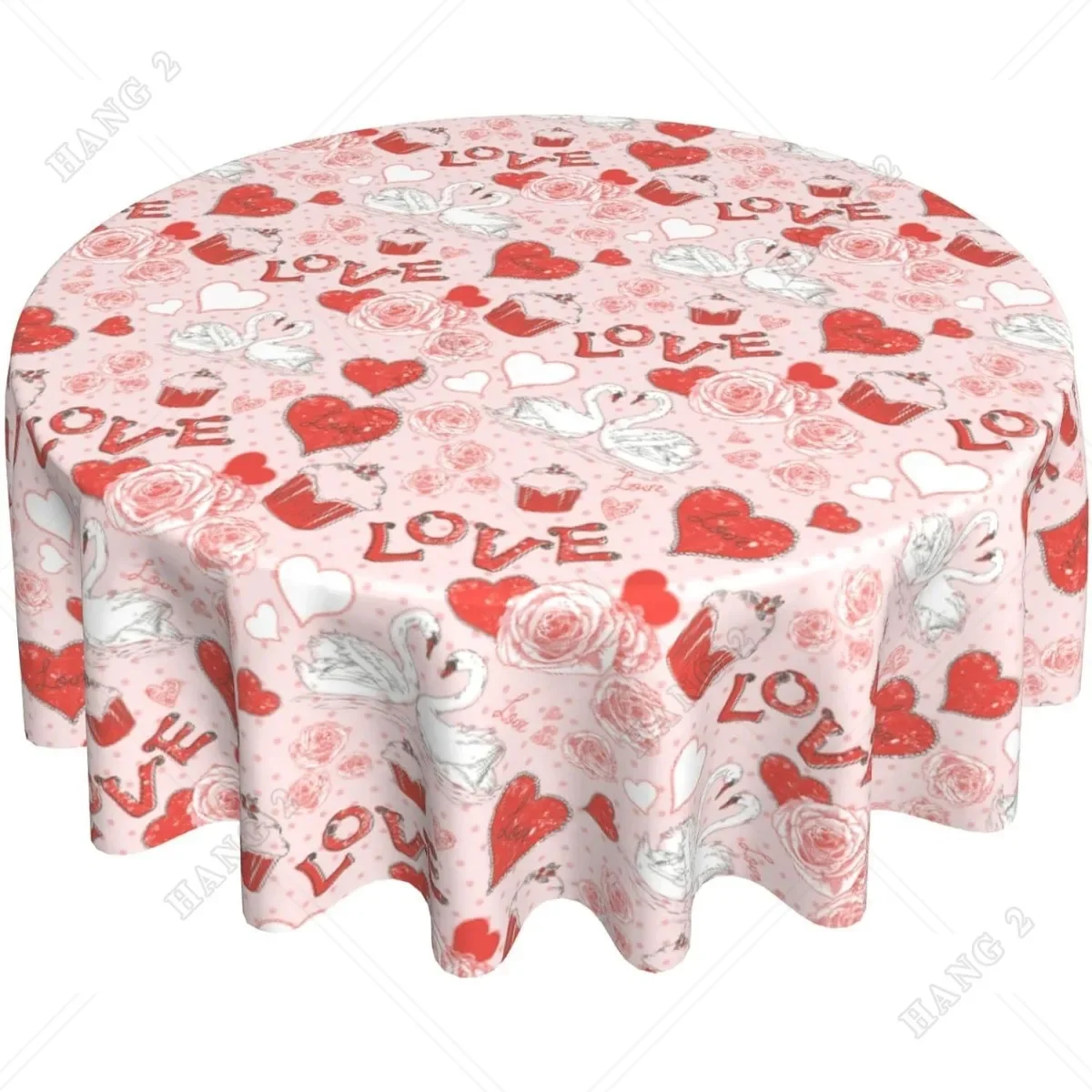 Aşk kalp sevgililer günü kırmızı gül kuğu masa örtüsü su geçirmez yuvarlak masa örtüleri yemek odası için parti kapalı açık