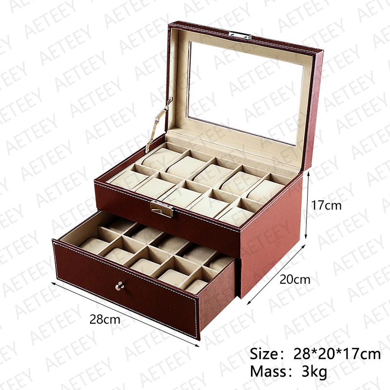 New Double Layer 20 Slots Watch Case Skylight Display Watches Jewelry Storage Bracelet Large Capacity Organizer Collection BoxCu