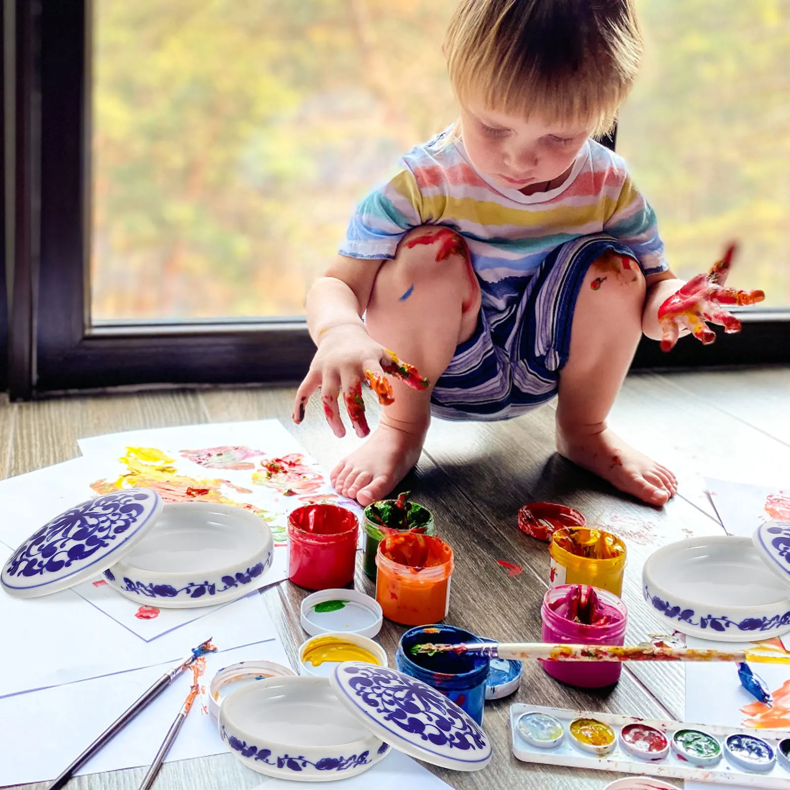 

1Set Ceramic Color Mixing Tray Space Saving for Oil Watercolor Pigment Painting Artists Watercolor Pigment Mixing Trays