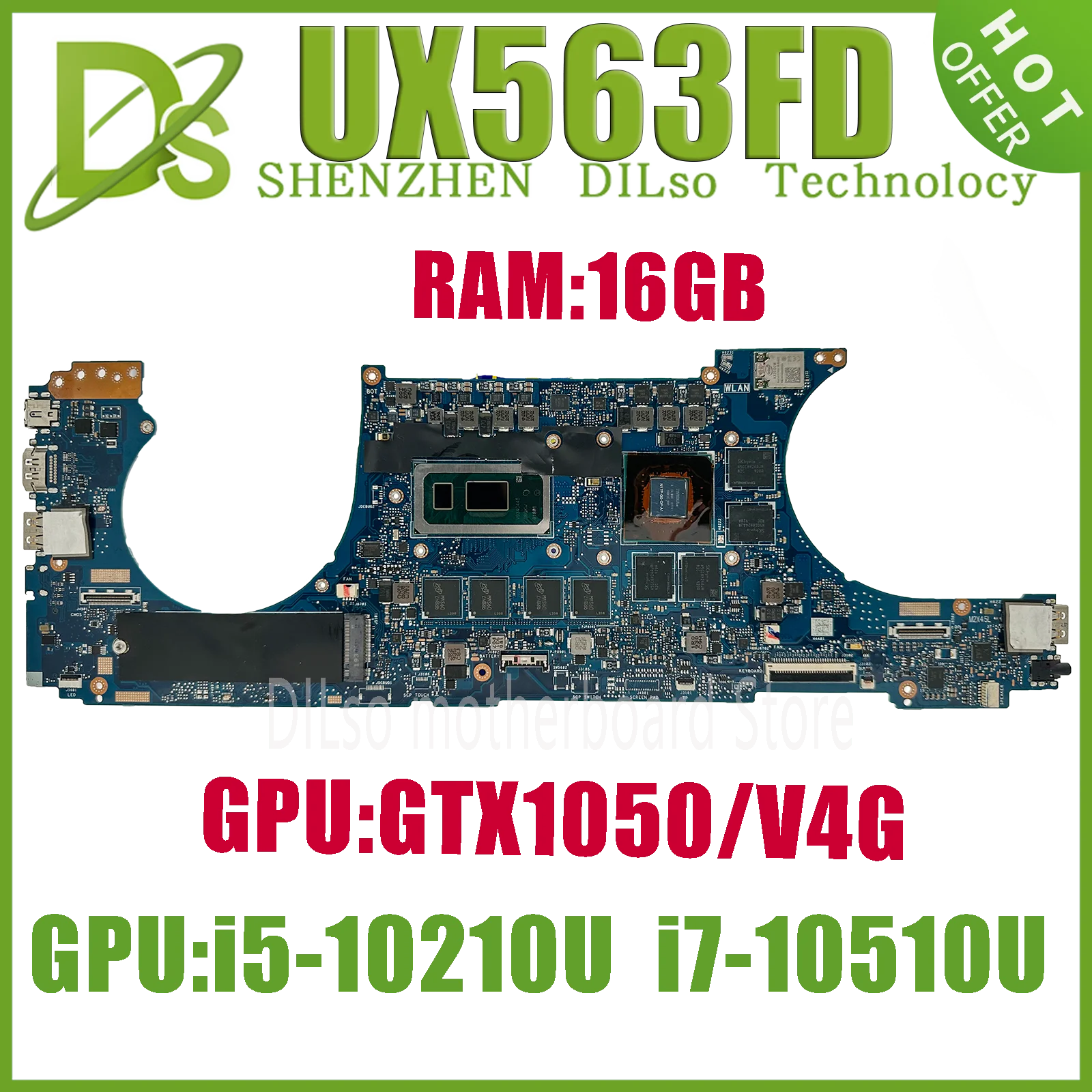 

KEFU UX563FD Laptop Motherboard For ASUS ZenBook Flip15 UX563 Q536FD Mainboard I7-10510U i5-10210U GTX1050 16G-RAM 100% Test