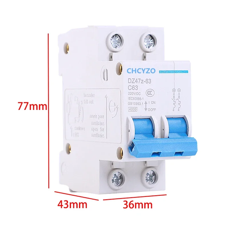 1P 2P DC 220V interruttore Mini interruttore solare 10A 16A 20A 25A 32A 40A 50A 63A DC MCB per impianto fotovoltaico interruttore cc