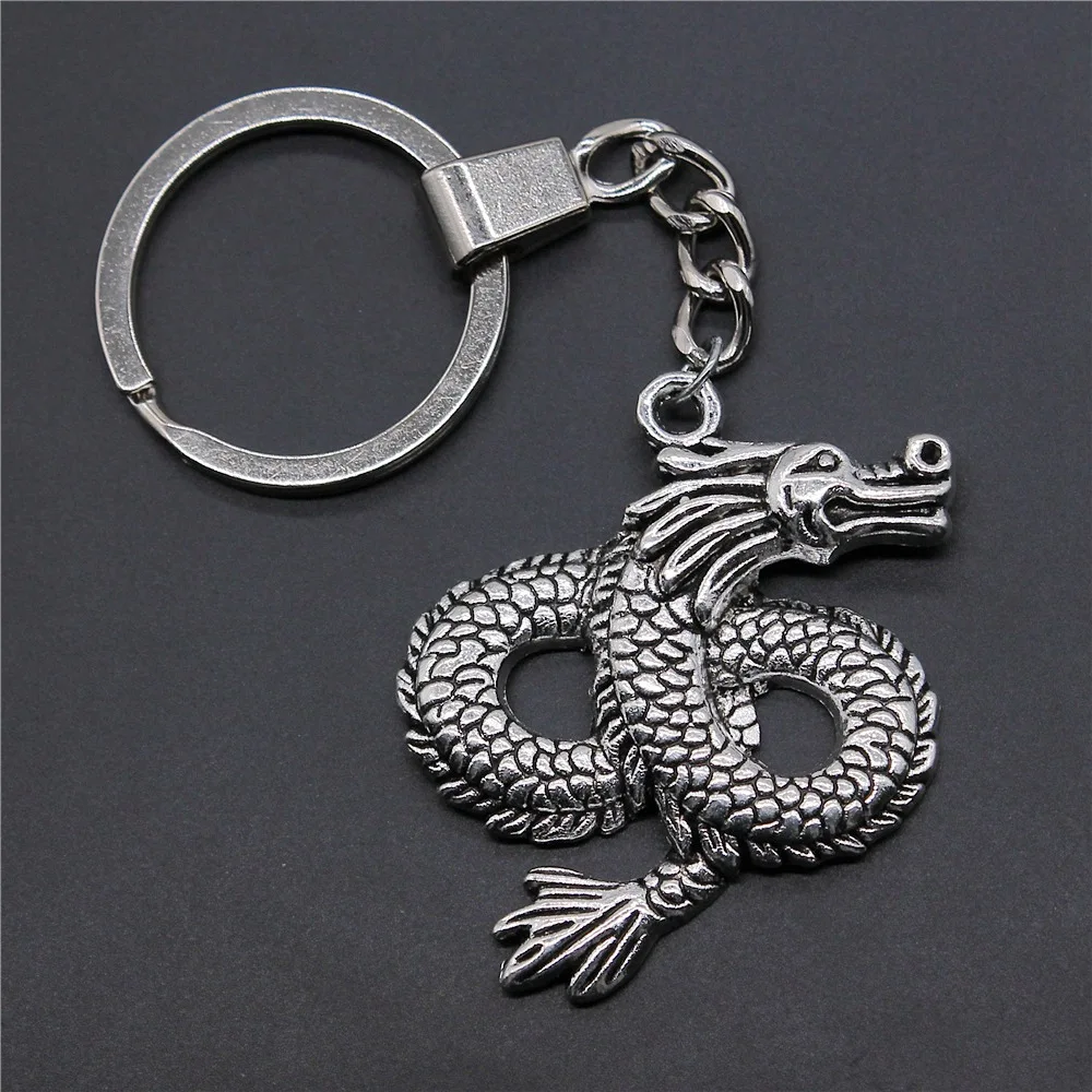 Souvenirs Gift Men Keychain 2 Colors 45x38mm Dragon Pendant Keyring DIY Metal Holder Chain